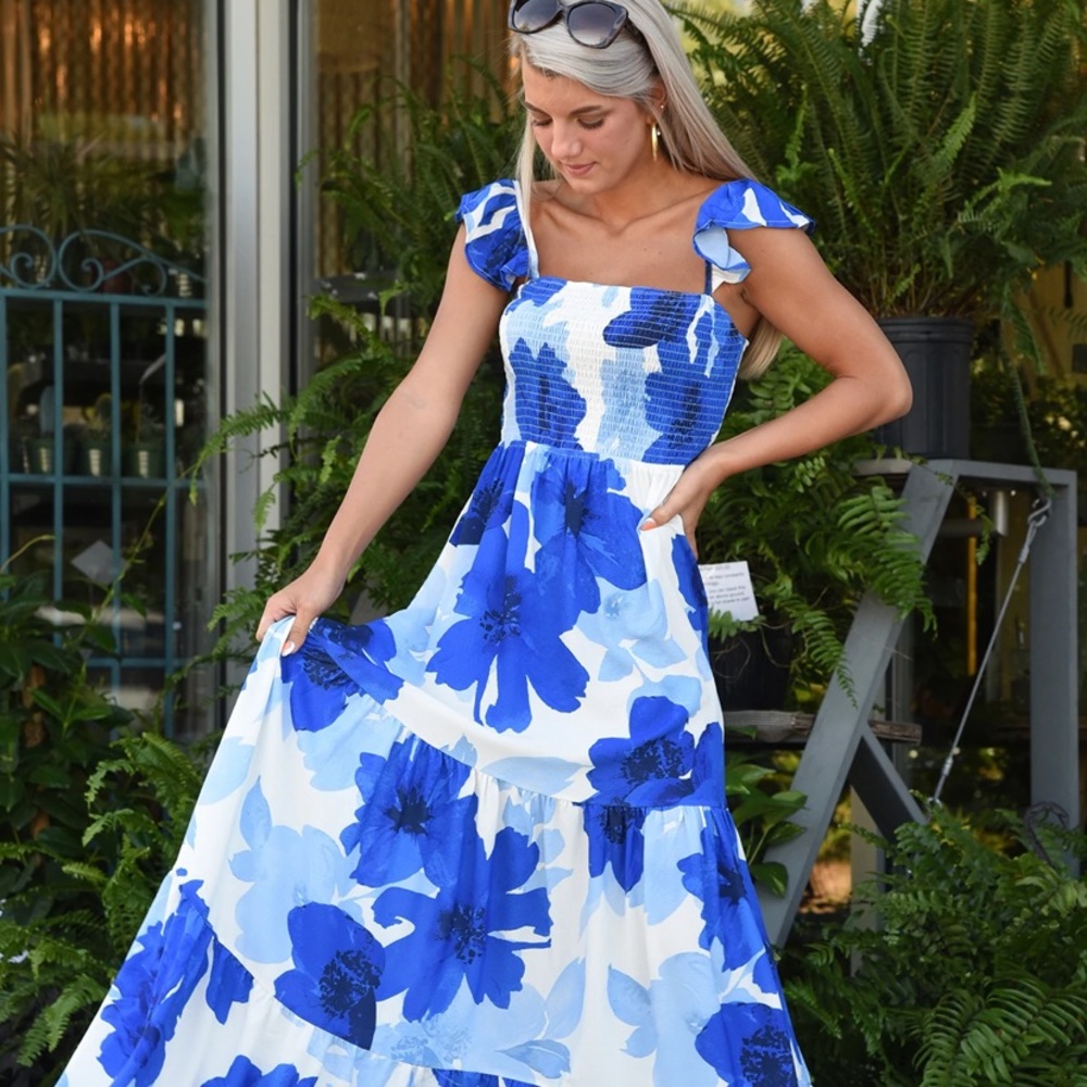 Blue floral maxi dress